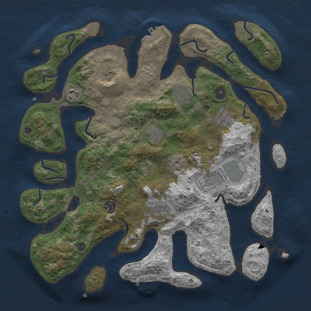 Rust Map: Procedural Map, Size: 3850, Seed: 1125697063, 17 Monuments