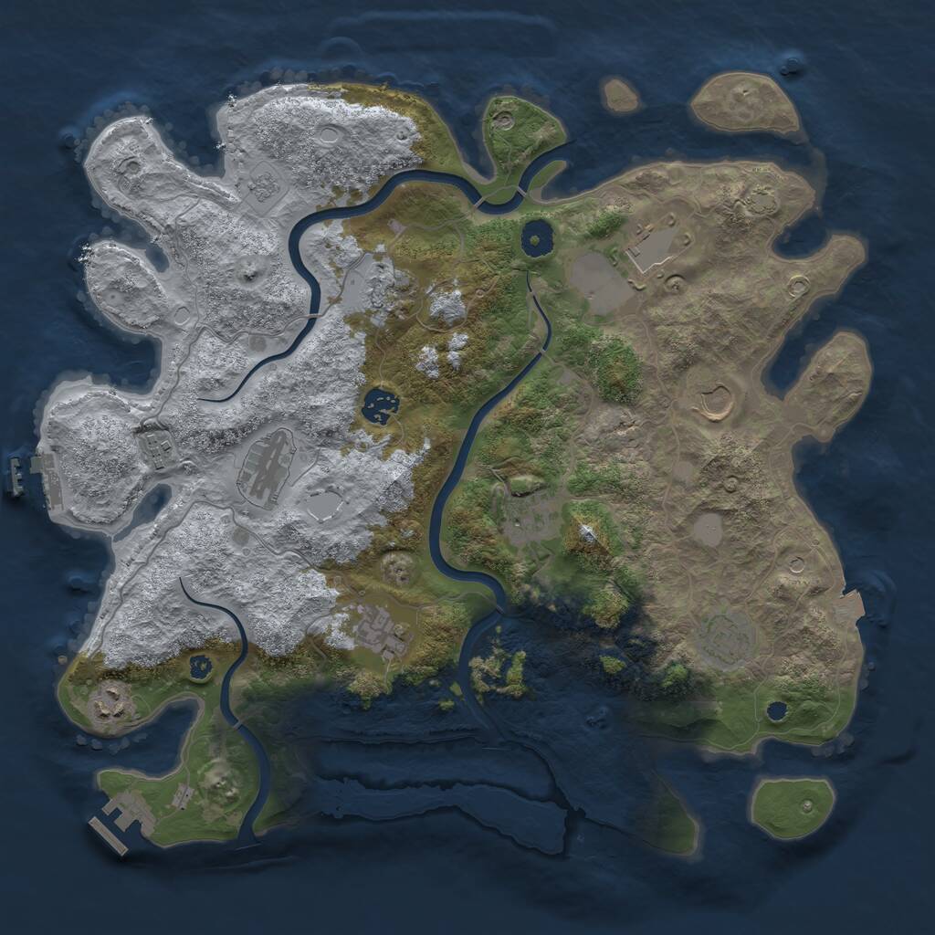 Rust Map: Procedural Map, Size: 3950, Seed: 2062280054, 16 Monuments