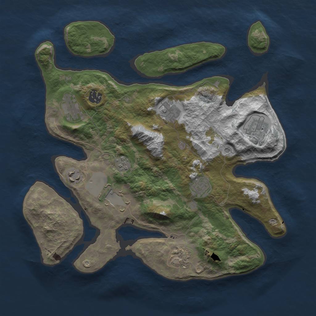 Rust Map: Barren, Size: 3500, Seed: 1997494424, 12 Monuments