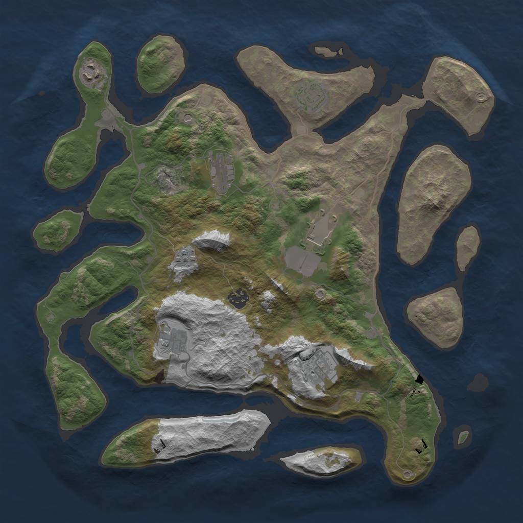 Rust Map: Barren, Size: 4000, Seed: 1045454, 11 Monuments