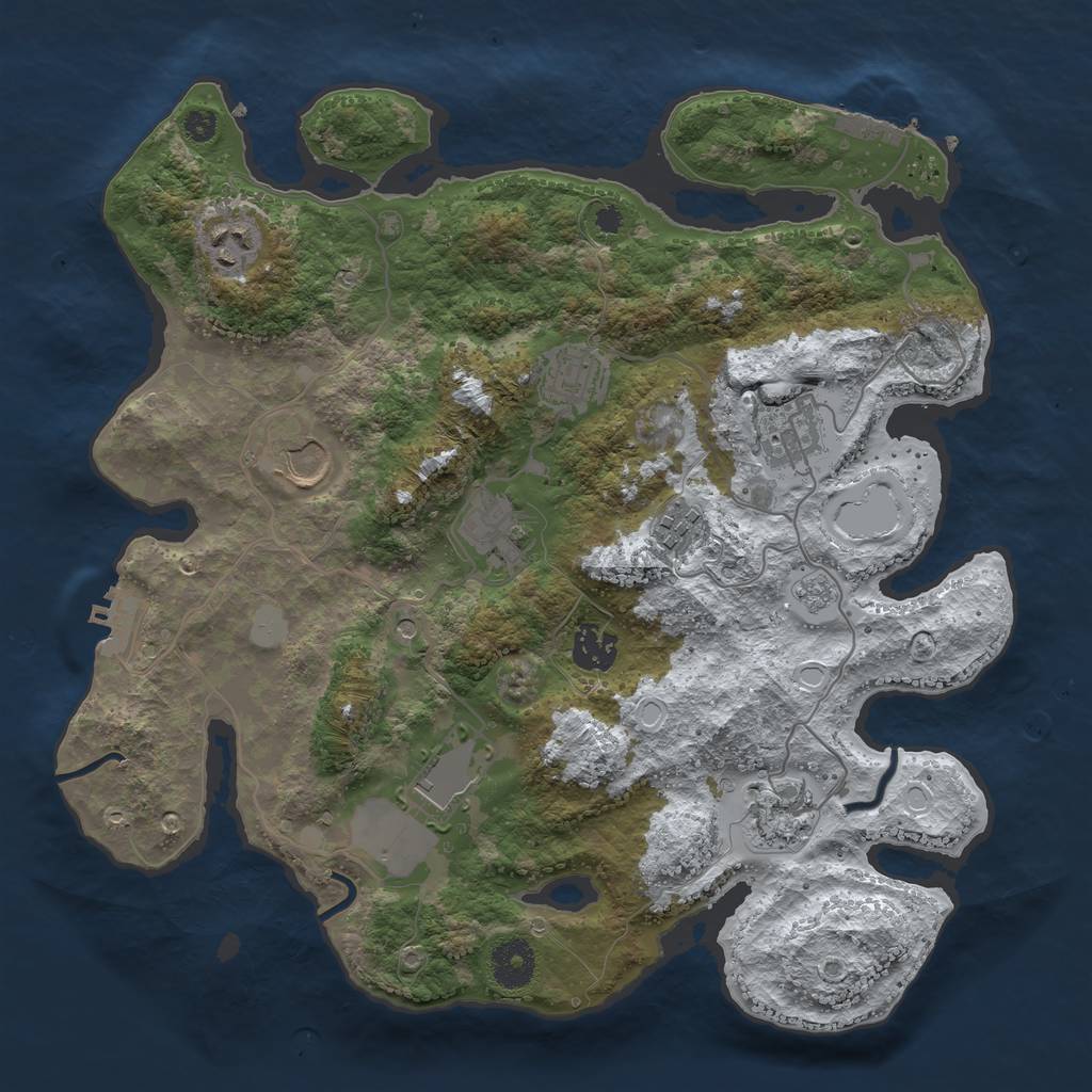 Rust Map: Procedural Map, Size: 3500, Seed: 128569, 18 Monuments