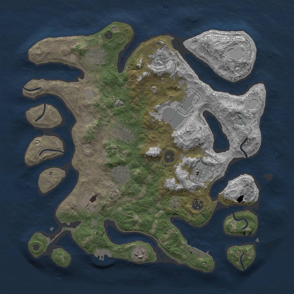 Rust Map: Procedural Map, Size: 3850, Seed: 491097021, 18 Monuments