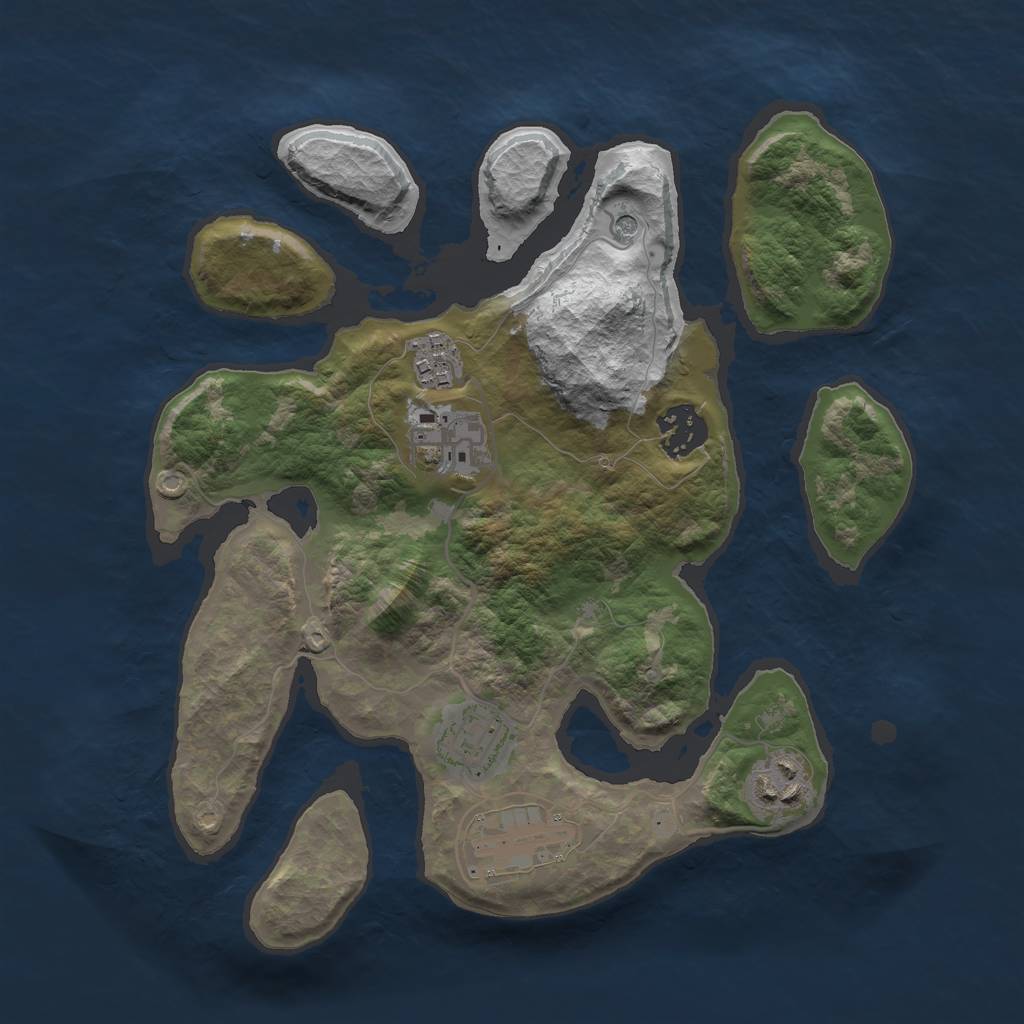 Rust Map: Barren, Size: 3000, Seed: 190086, 9 Monuments