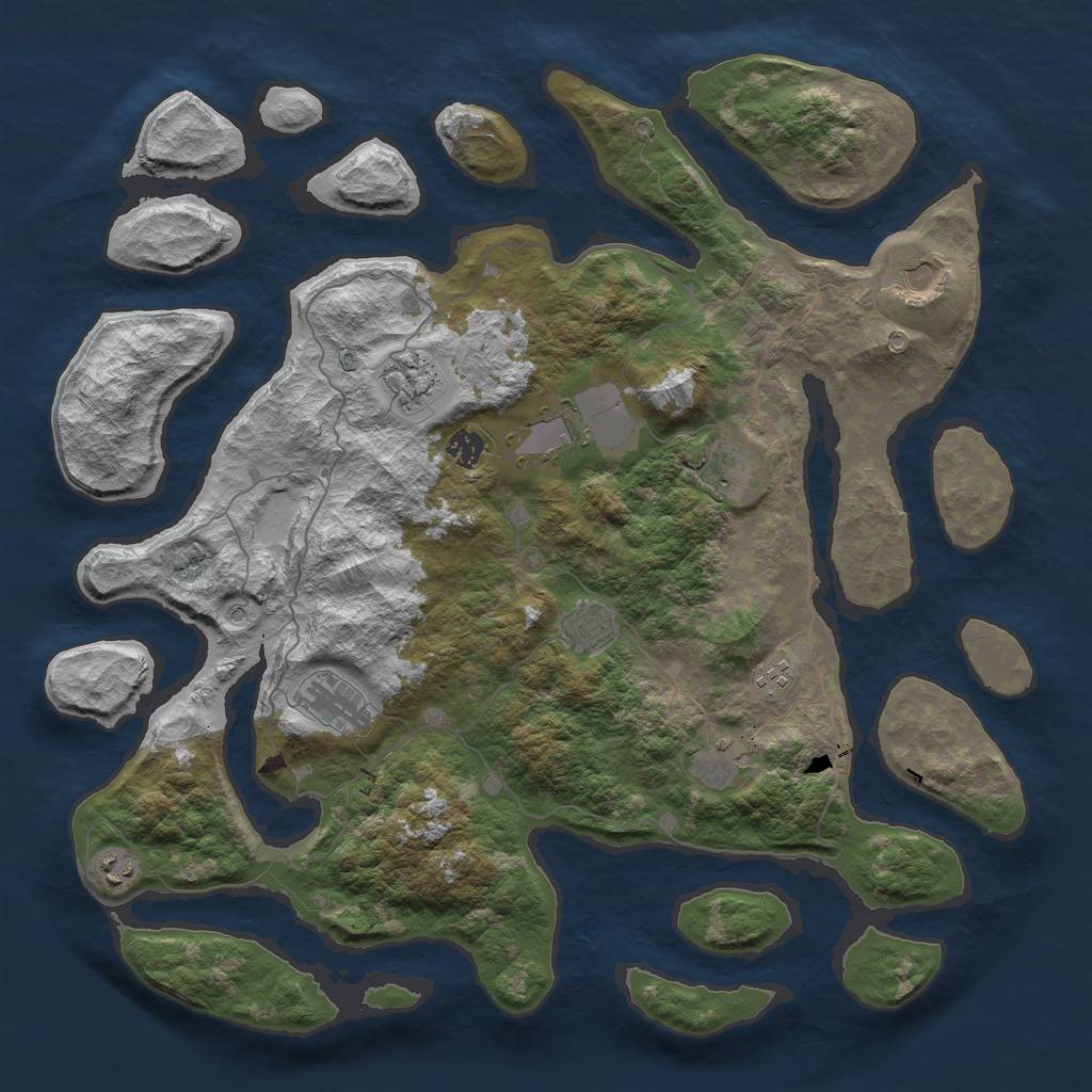 Rust Map: Barren, Size: 4500, Seed: 25722321, 13 Monuments