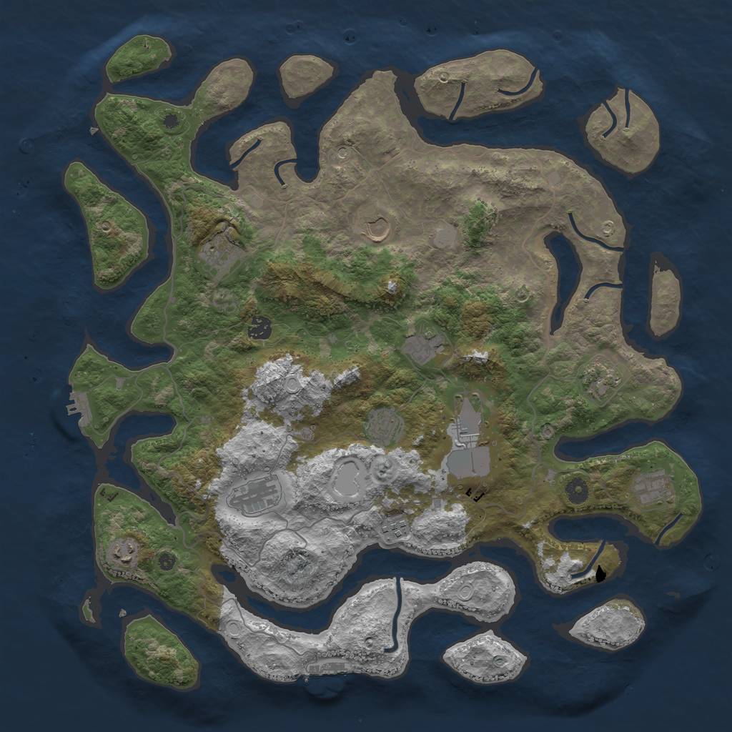 Rust Map: Procedural Map, Size: 4500, Seed: 1225704309, 19 Monuments