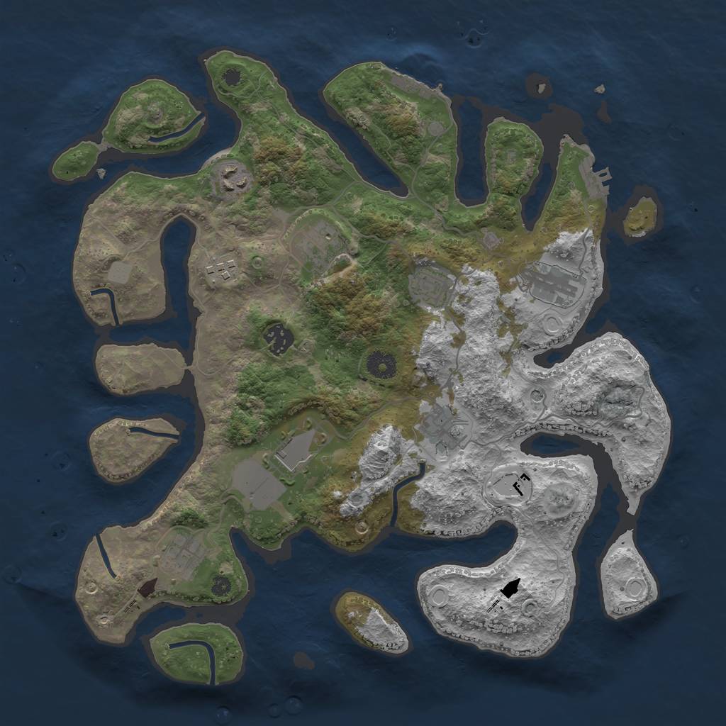 Rust Map: Procedural Map, Size: 3700, Seed: 558536252, 17 Monuments