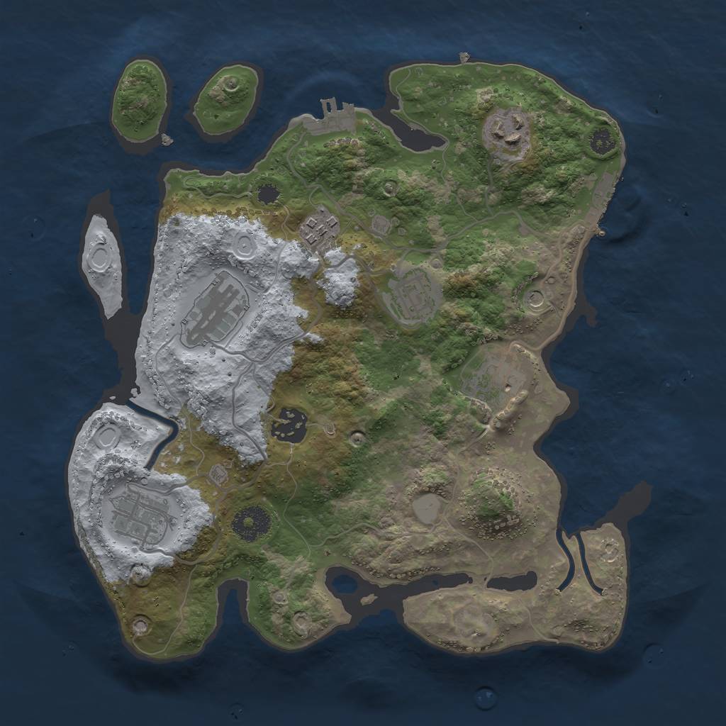 Rust Map: Procedural Map, Size: 3000, Seed: 1233456789, 15 Monuments