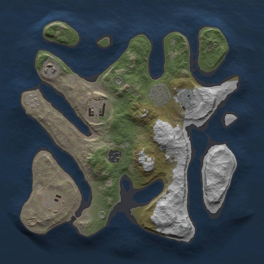 Rust Map: Barren, Size: 3000, Seed: 618937, 10 Monuments