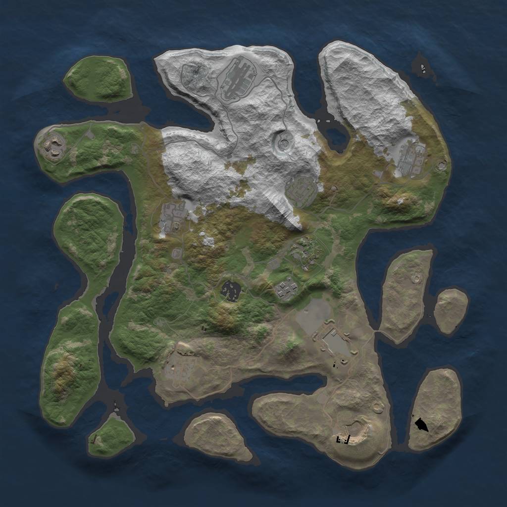 Rust Map: Barren, Size: 3750, Seed: 2093126570, 14 Monuments