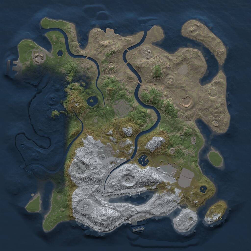 Rust Map: Procedural Map, Size: 3501, Seed: 74415, 13 Monuments