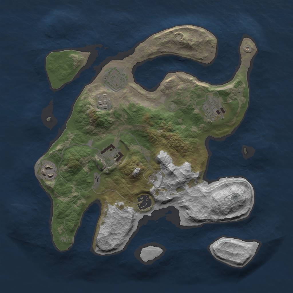 Rust Map: Barren, Size: 3000, Seed: 606925, 9 Monuments