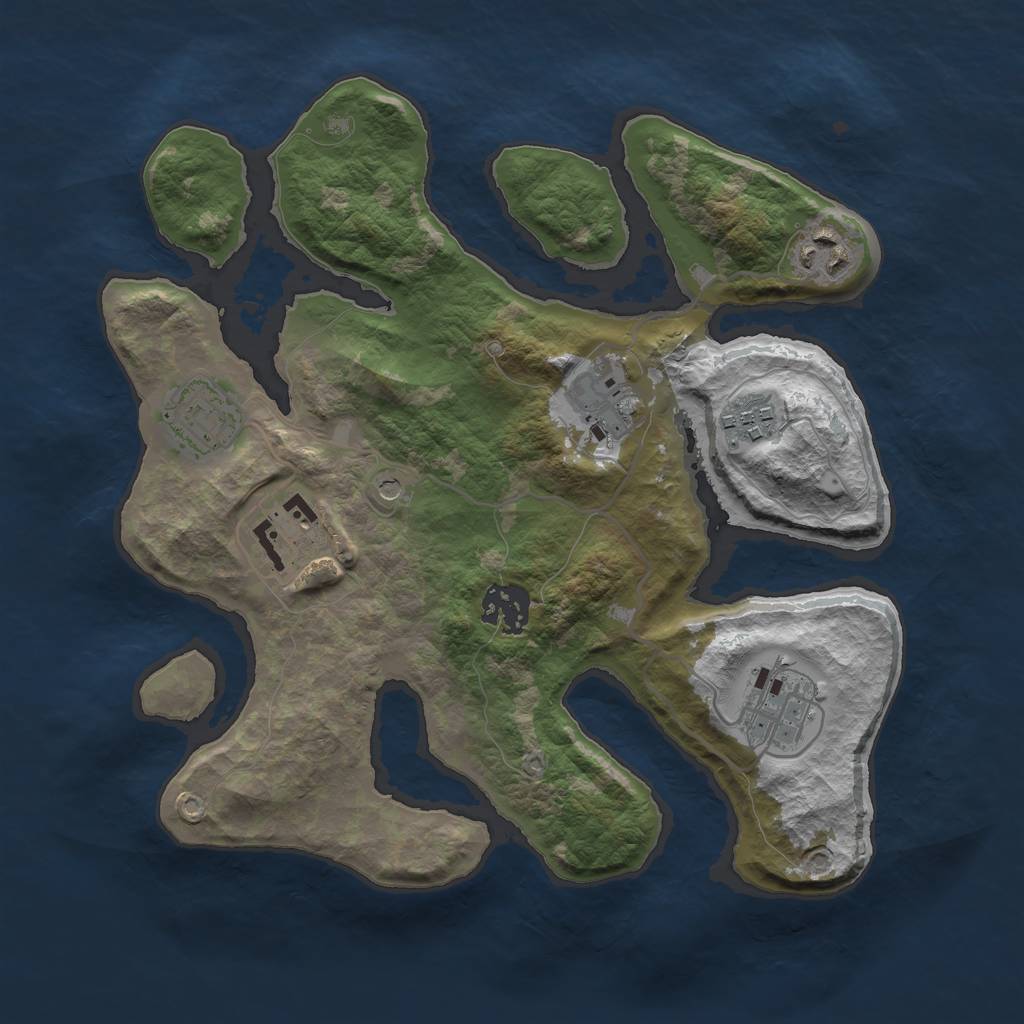 Rust Map: Barren, Size: 3000, Seed: 536249, 10 Monuments