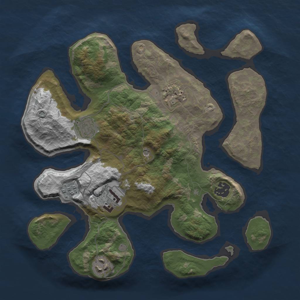 Rust Map: Barren, Size: 3000, Seed: 838321, 9 Monuments