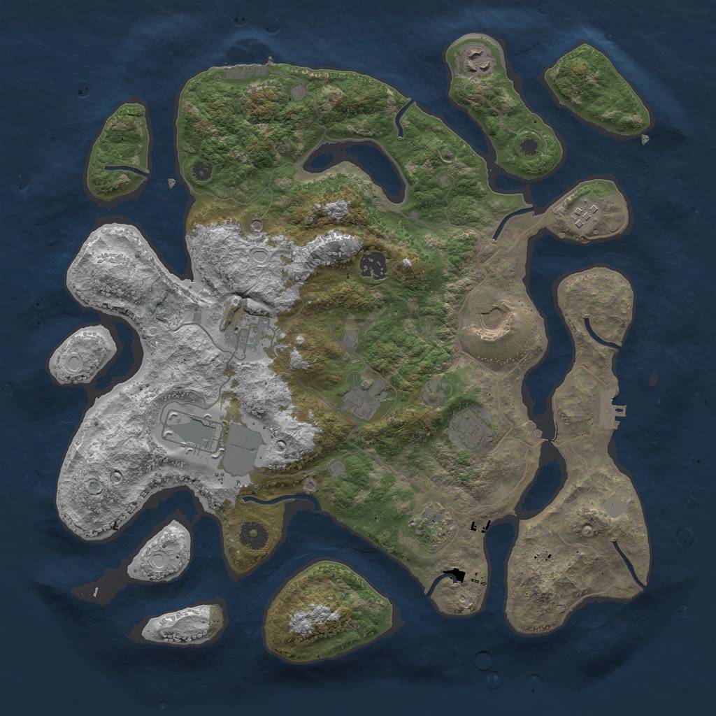 Rust Map: Procedural Map, Size: 3850, Seed: 429458408, 17 Monuments