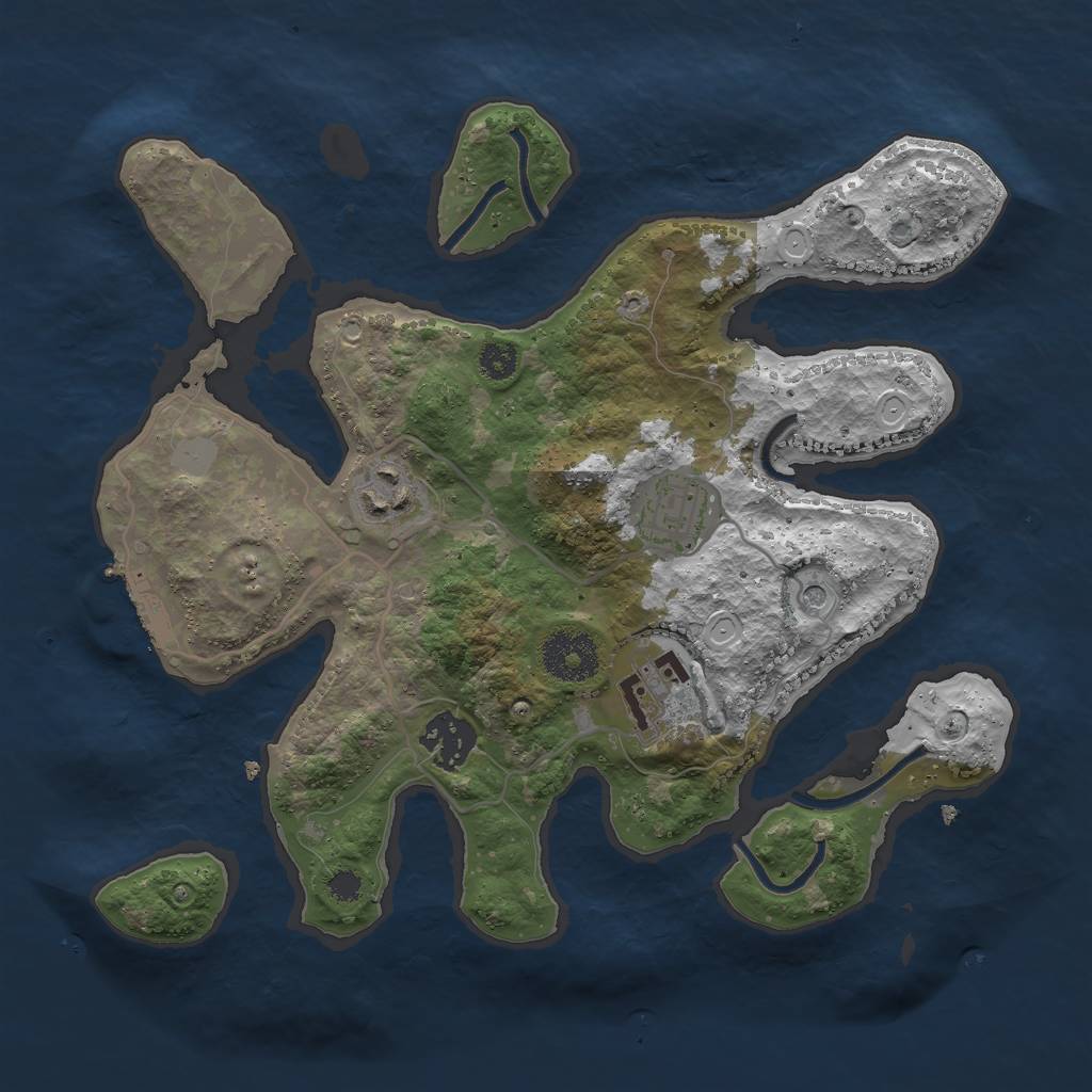 Rust Map: Procedural Map, Size: 3000, Seed: 876345, 11 Monuments