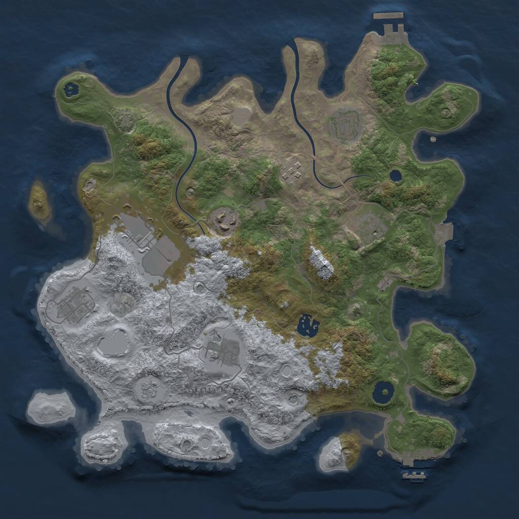 Rust Map: Procedural Map, Size: 3500, Seed: 2141445941, 14 Monuments