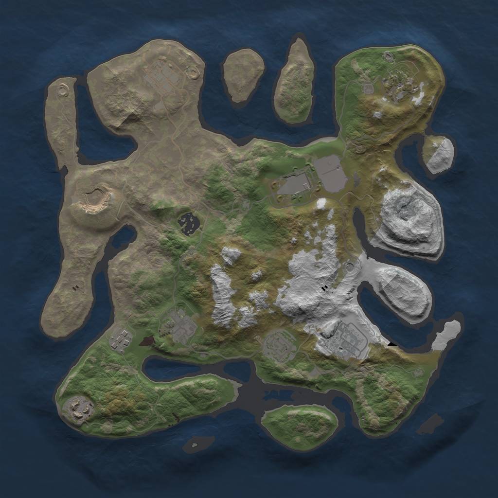 Rust Map: Barren, Size: 3500, Seed: 914839134, 13 Monuments