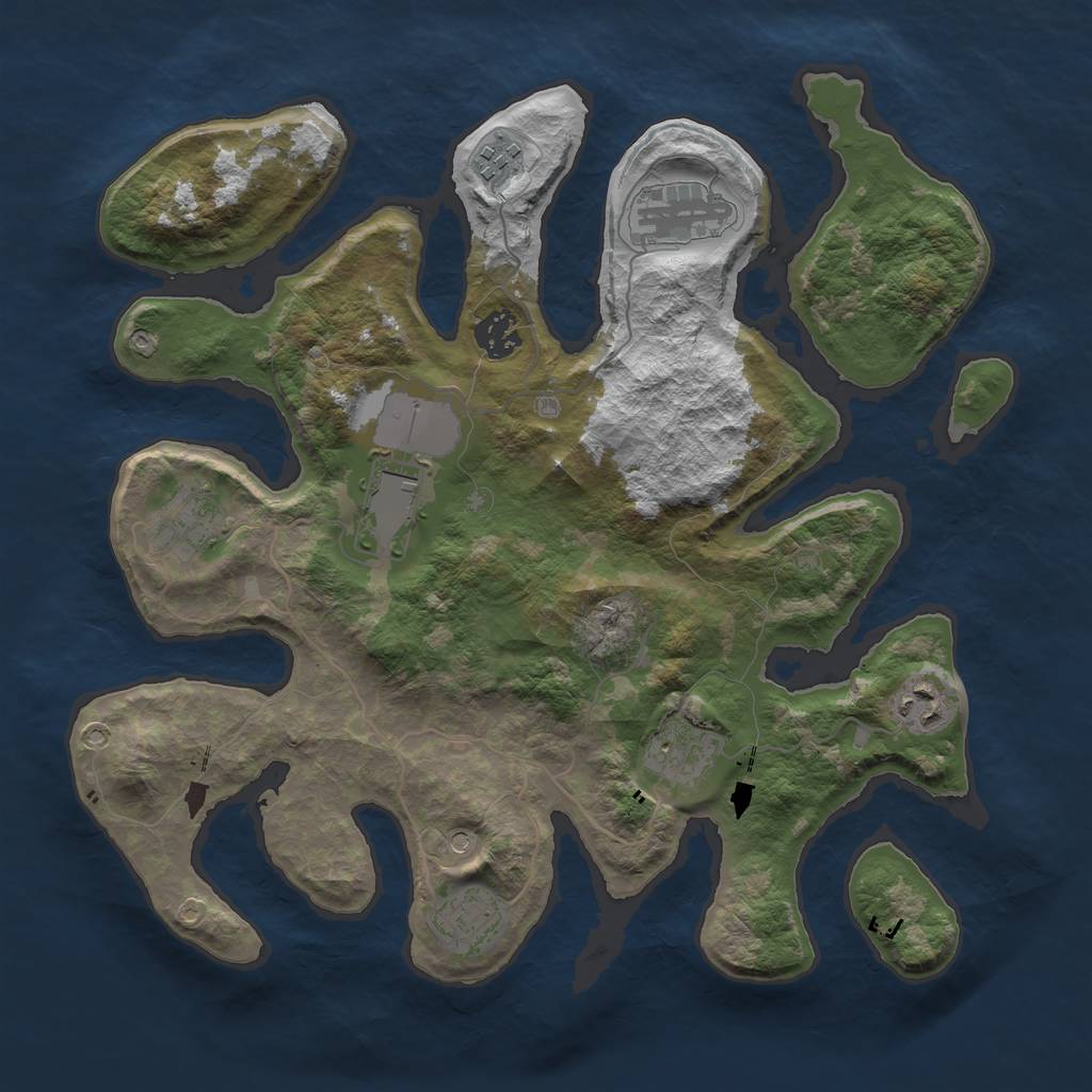 Rust Map: Barren, Size: 3500, Seed: 1238453481, 11 Monuments