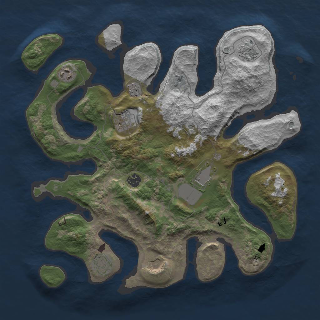 Rust Map: Barren, Size: 3700, Seed: 576630897, 11 Monuments