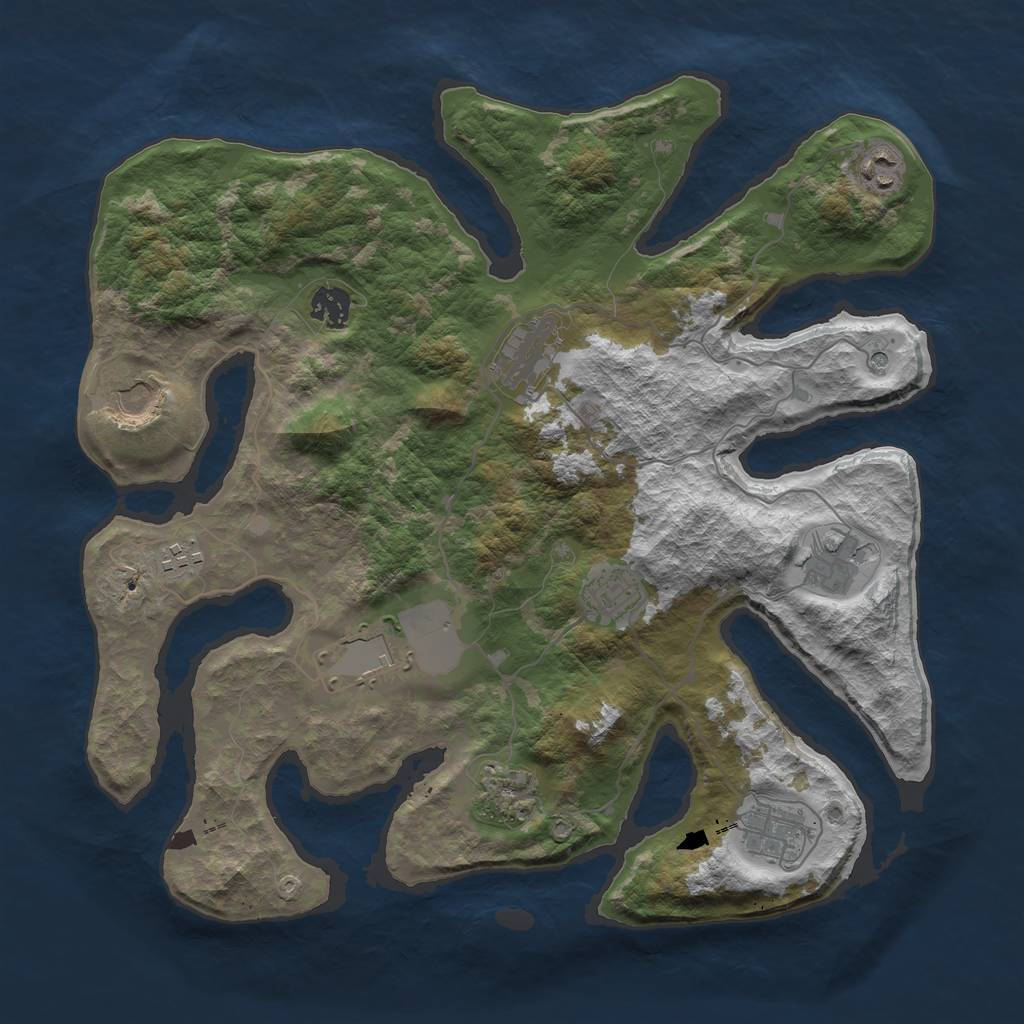 Rust Map: Barren, Size: 3750, Seed: 1989528640, 13 Monuments