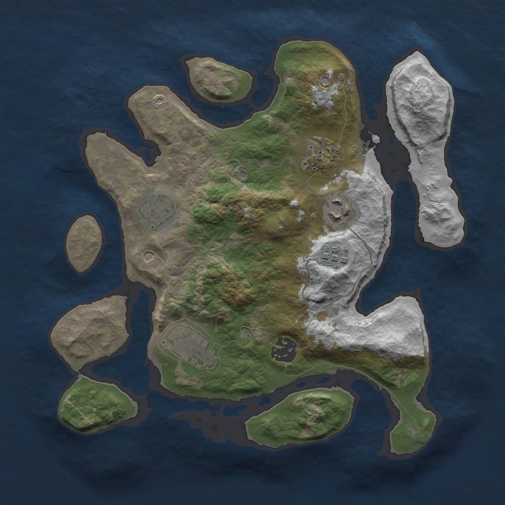 Rust Map: Barren, Size: 3000, Seed: 930710, 9 Monuments