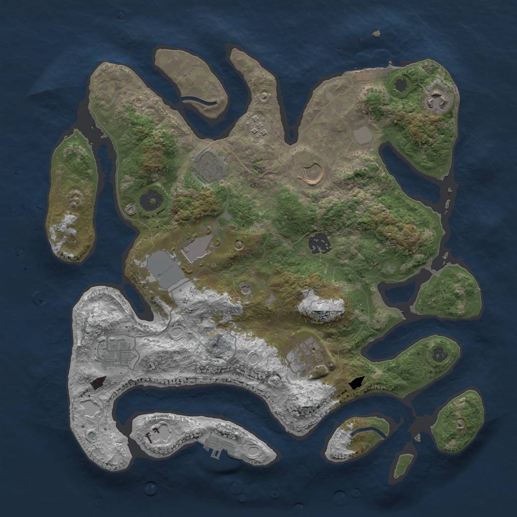 Rust Map: Procedural Map, Size: 3550, Seed: 876606, 16 Monuments
