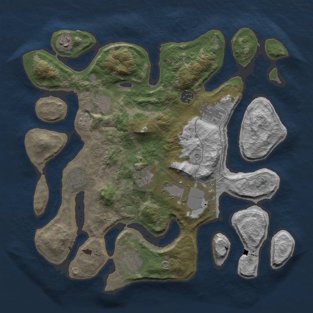 Rust Map: Barren, Size: 3800, Seed: 89764, 12 Monuments