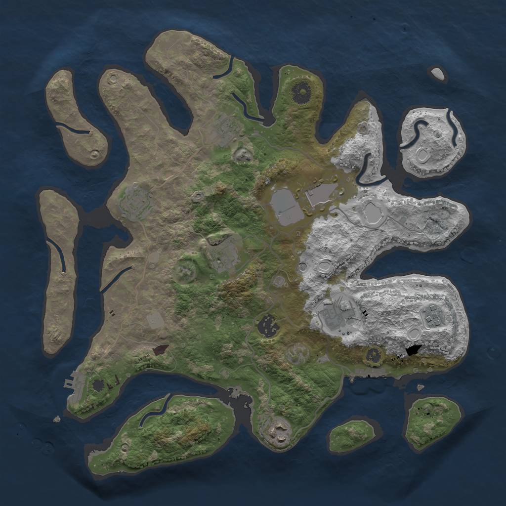 Rust Map: Procedural Map, Size: 3600, Seed: 3176384, 16 Monuments