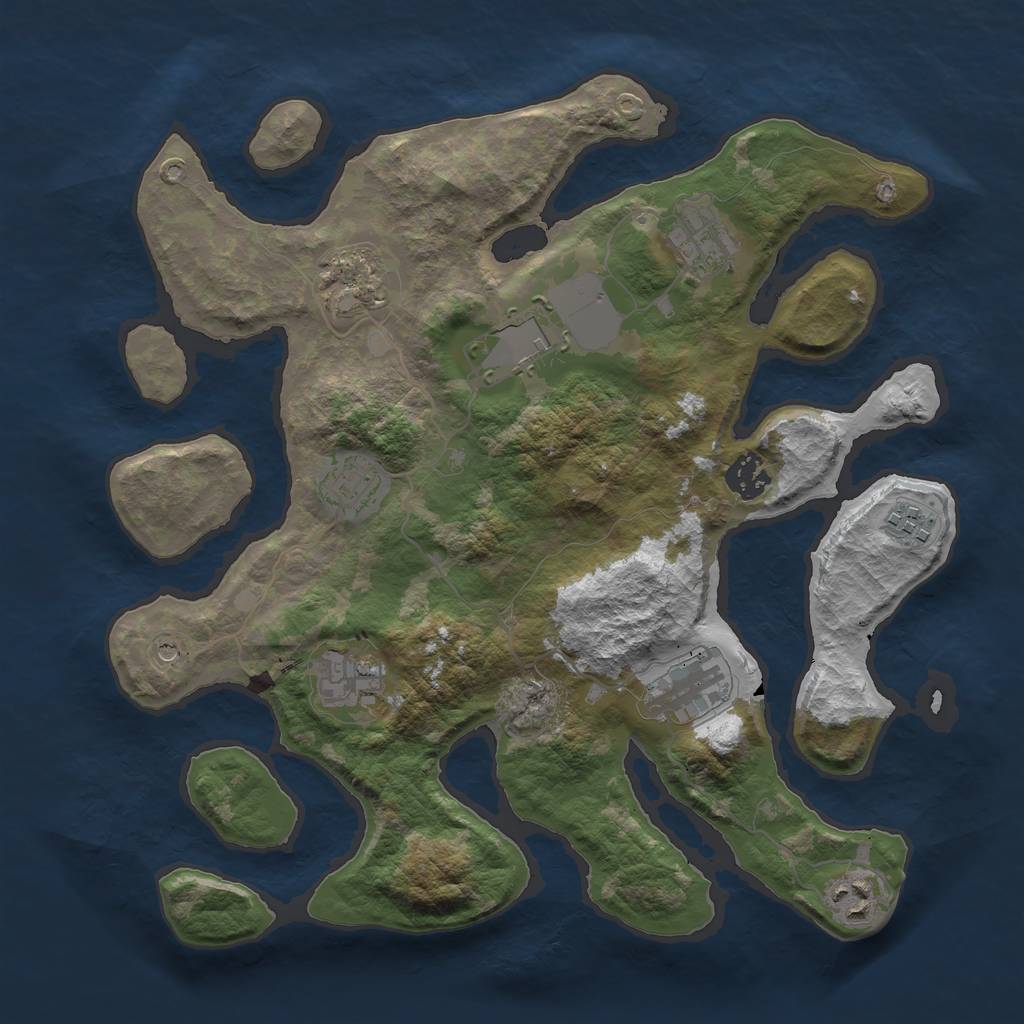 Rust Map: Barren, Size: 3500, Seed: 2072241409, 12 Monuments