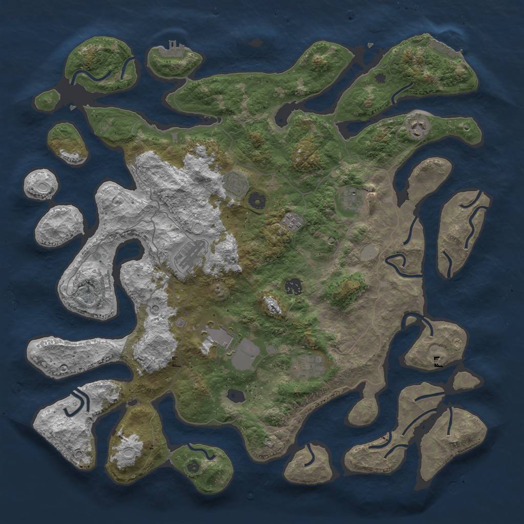 Rust Map: Procedural Map, Size: 4500, Seed: 46716947, 16 Monuments