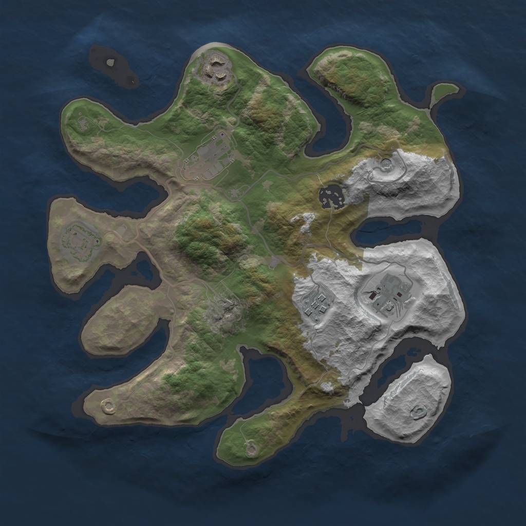 Rust Map: Barren, Size: 3000, Seed: 107454221, 9 Monuments