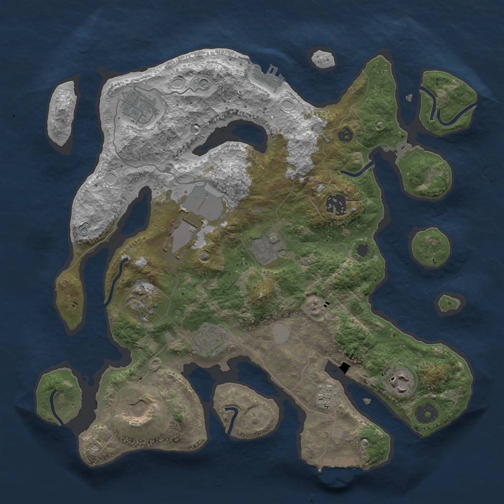 Rust Map: Procedural Map, Size: 3500, Seed: 2070623336, 17 Monuments