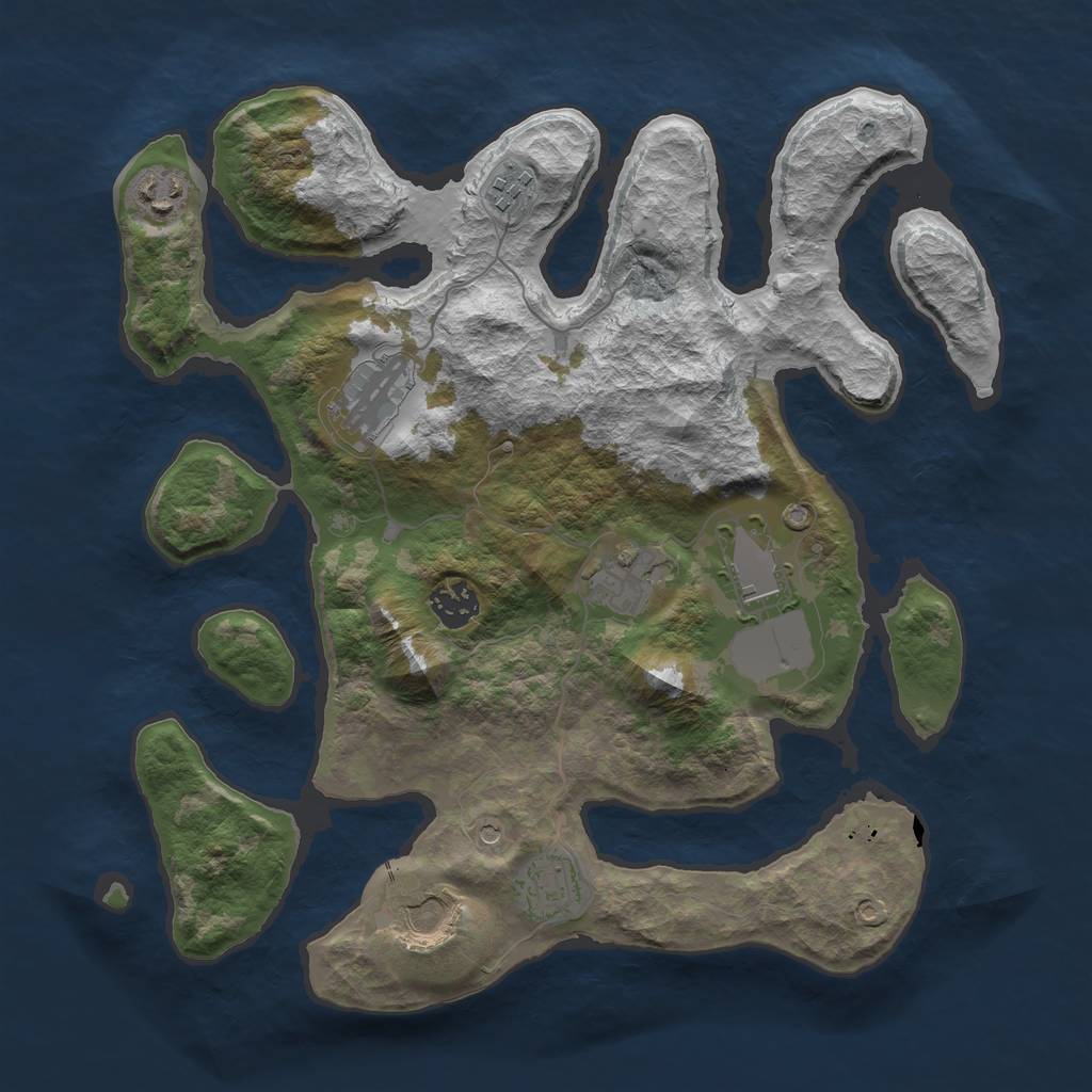 Rust Map: Barren, Size: 3500, Seed: 2033393, 11 Monuments