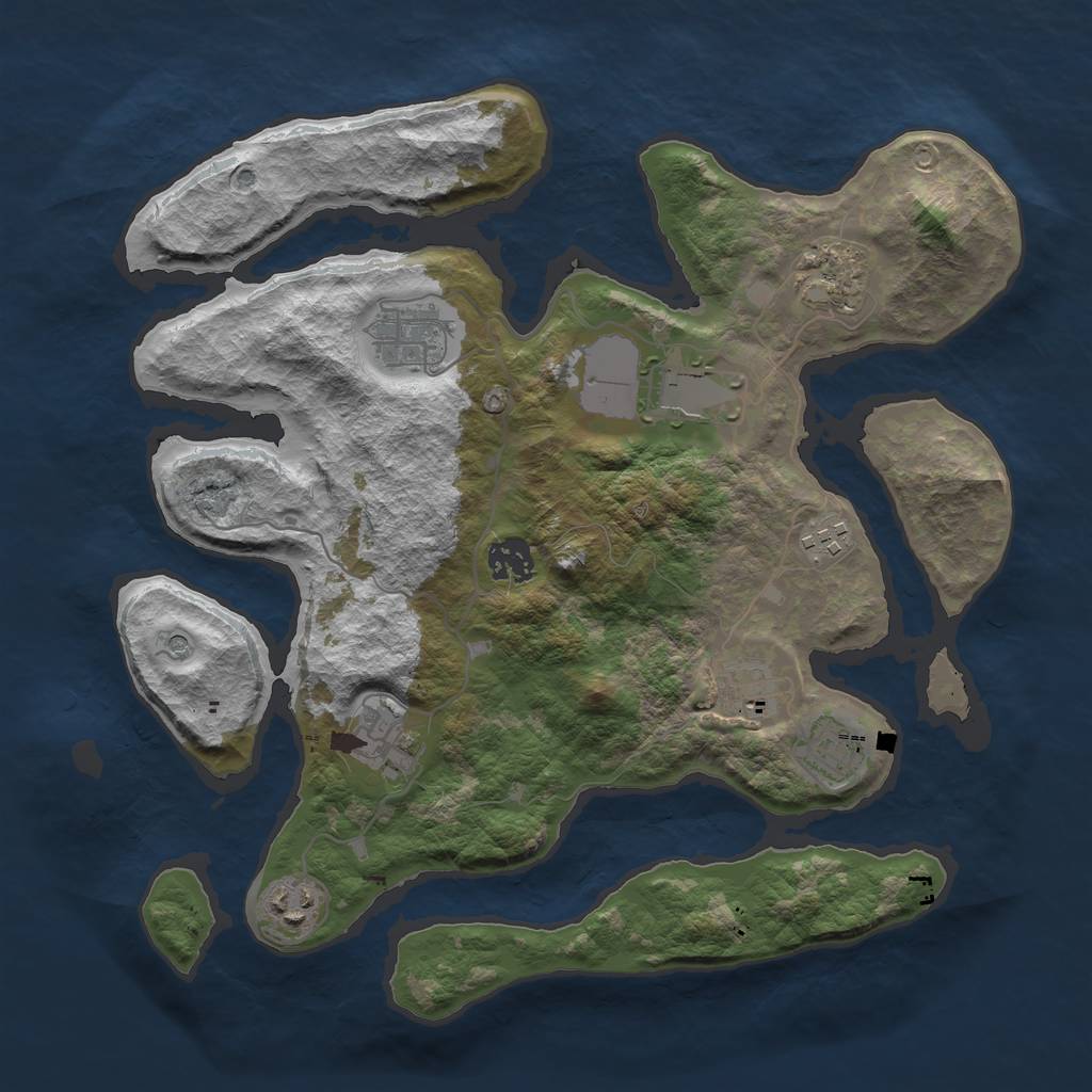 Rust Map: Barren, Size: 3500, Seed: 895, 12 Monuments