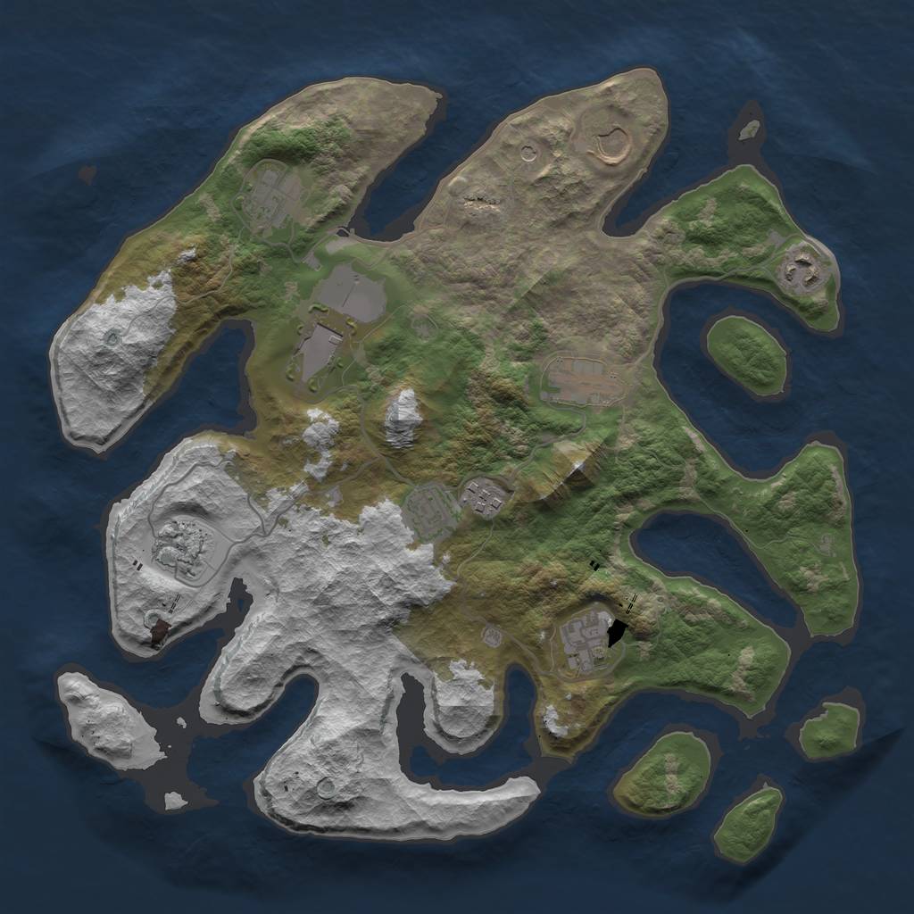 Rust Map: Barren, Size: 3700, Seed: 710929335, 12 Monuments