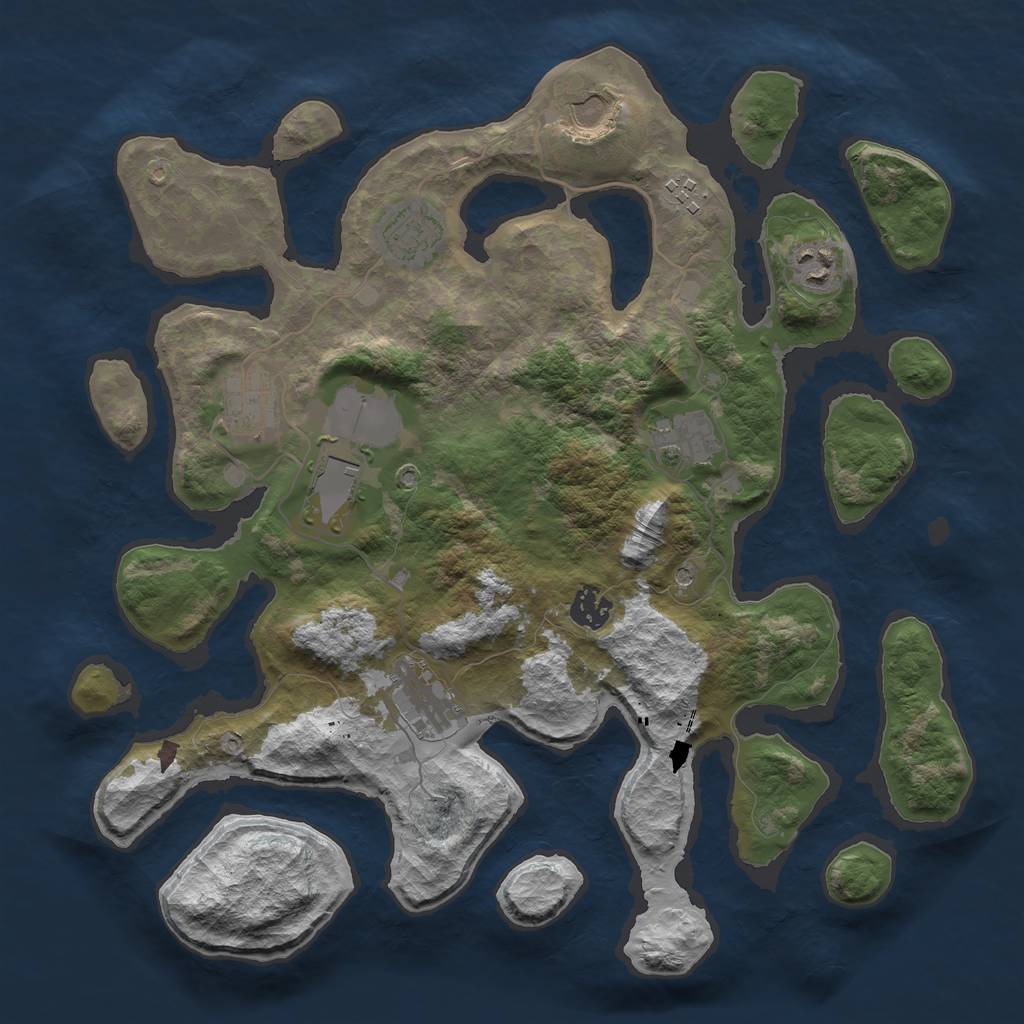 Rust Map: Barren, Size: 3700, Seed: 2073317200, 12 Monuments