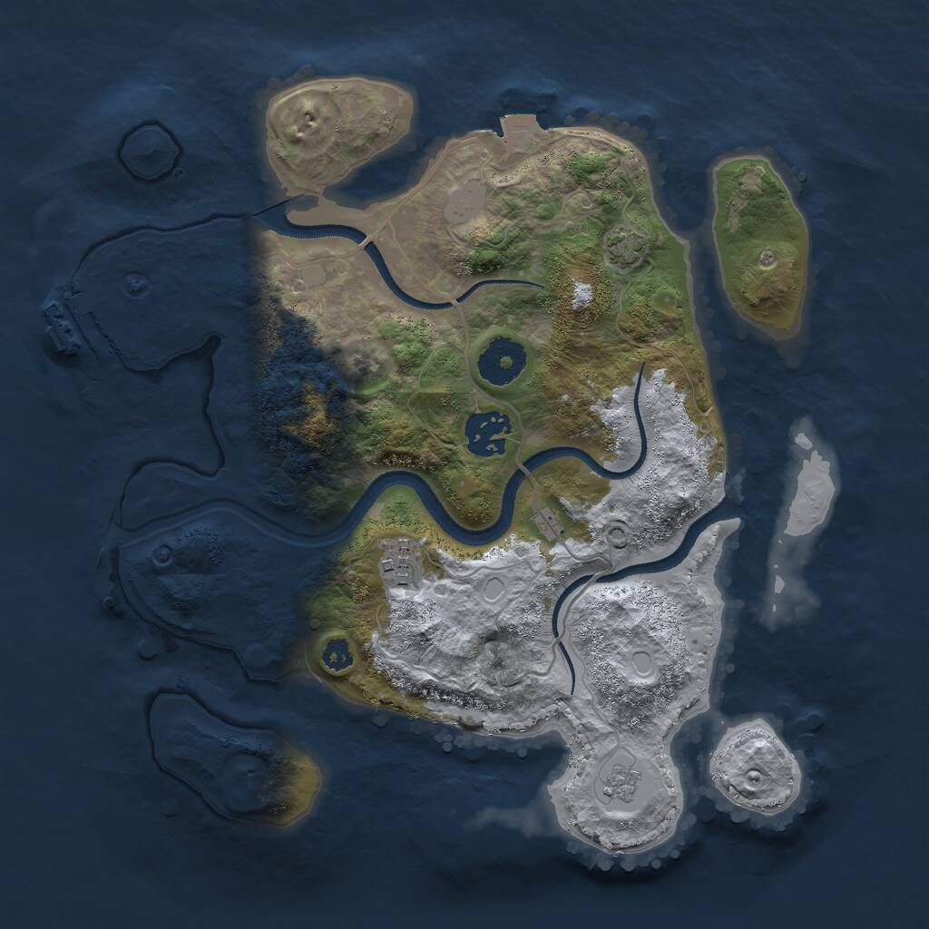 Rust Map: Procedural Map, Size: 3000, Seed: 37464, 6 Monuments
