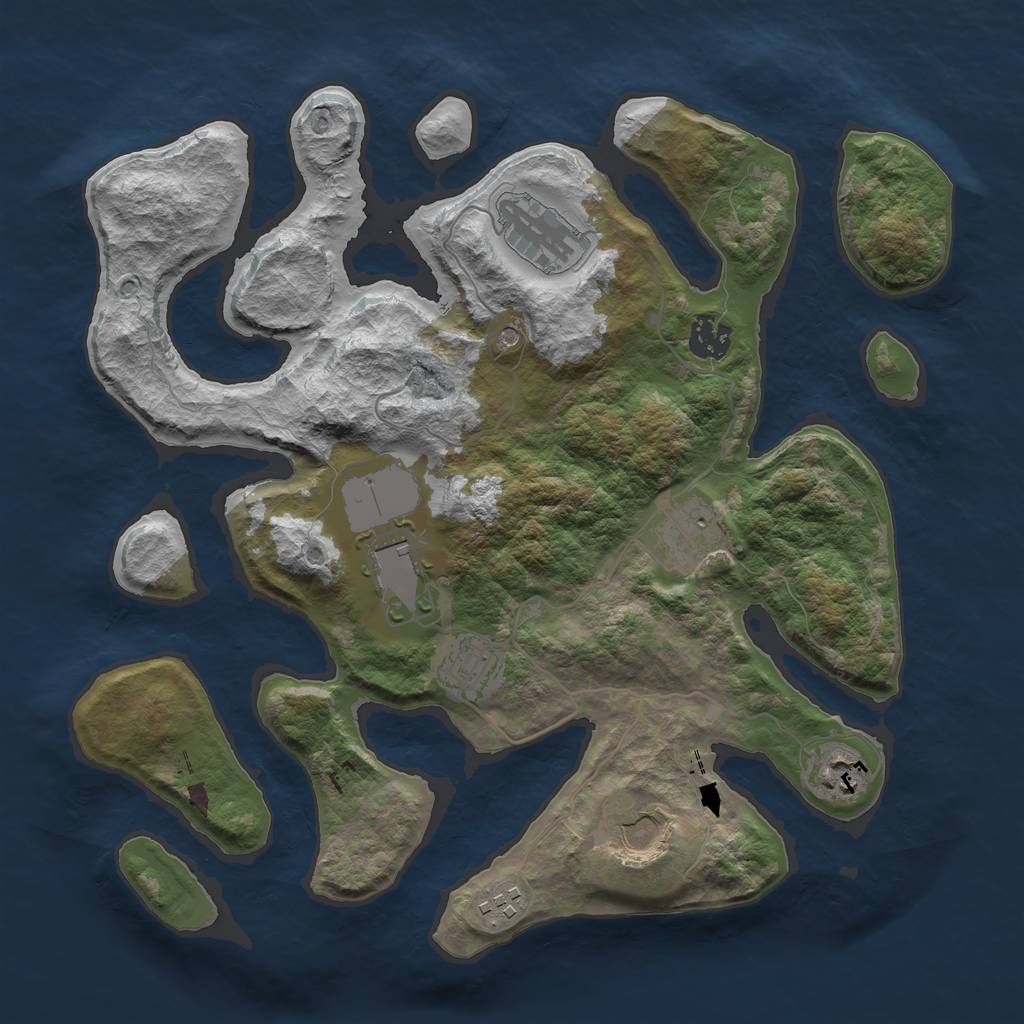Rust Map: Barren, Size: 3500, Seed: 239302210, 11 Monuments