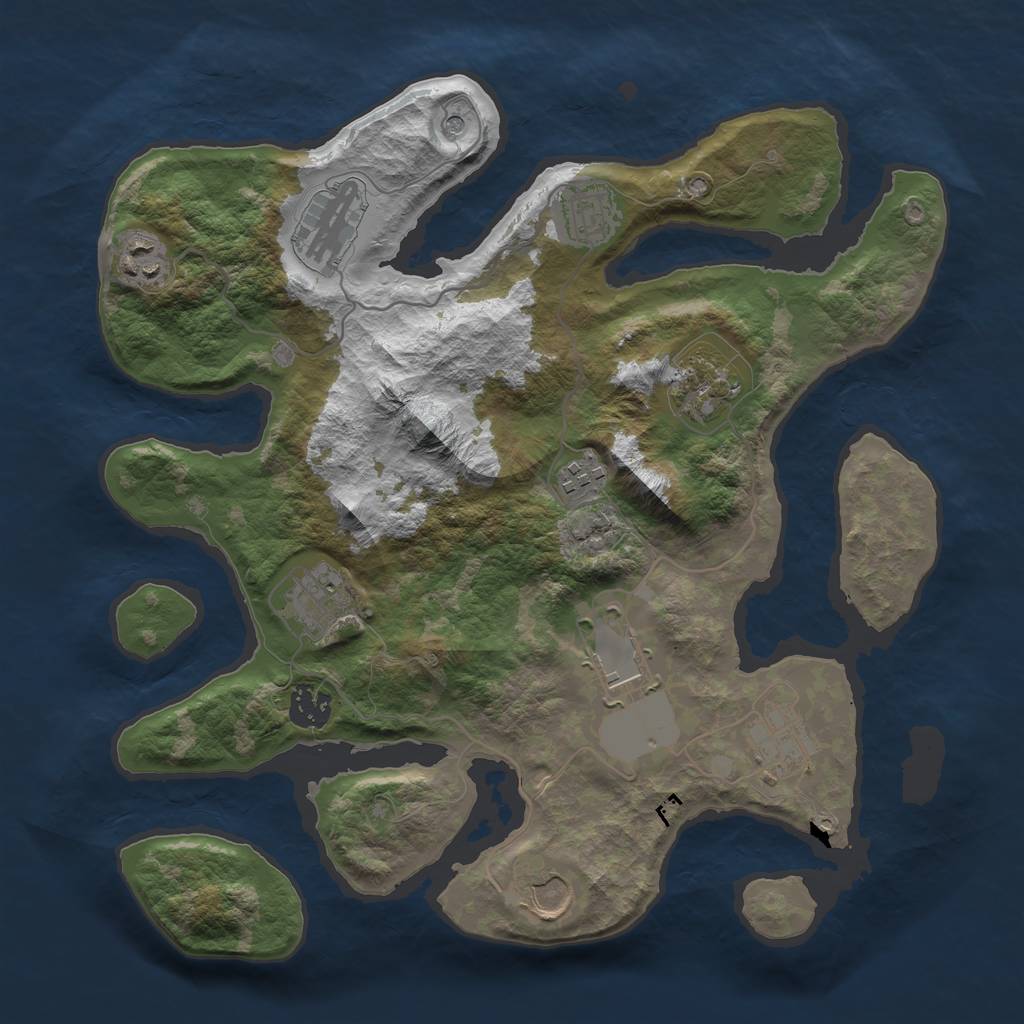Rust Map: Barren, Size: 3500, Seed: 91598780, 13 Monuments
