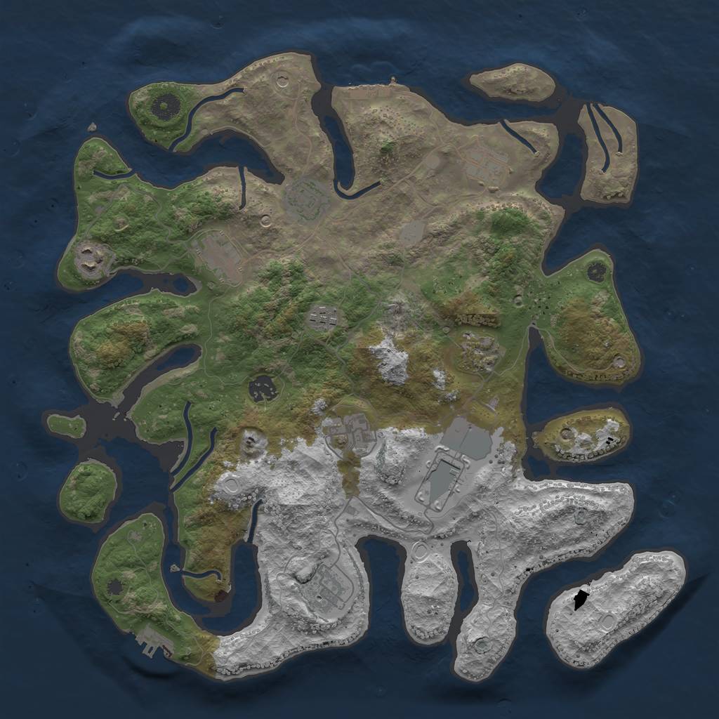 Rust Map: Procedural Map, Size: 3950, Seed: 1375984814, 18 Monuments