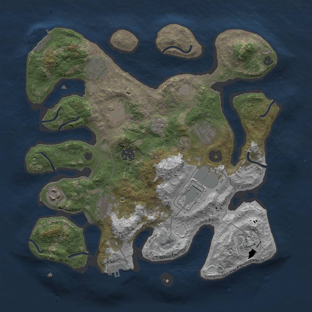 Rust Map: Procedural Map, Size: 3500, Seed: 733497541, 17 Monuments