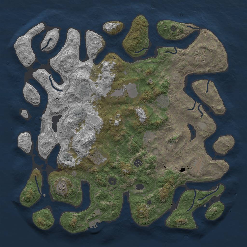Rust Map: Procedural Map, Size: 4500, Seed: 1240126895, 18 Monuments