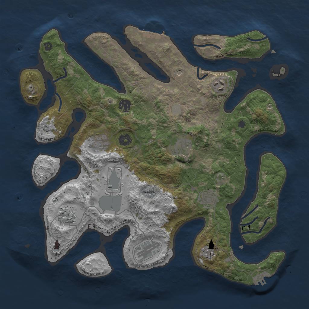 Rust Map: Procedural Map, Size: 3700, Seed: 514639471, 17 Monuments