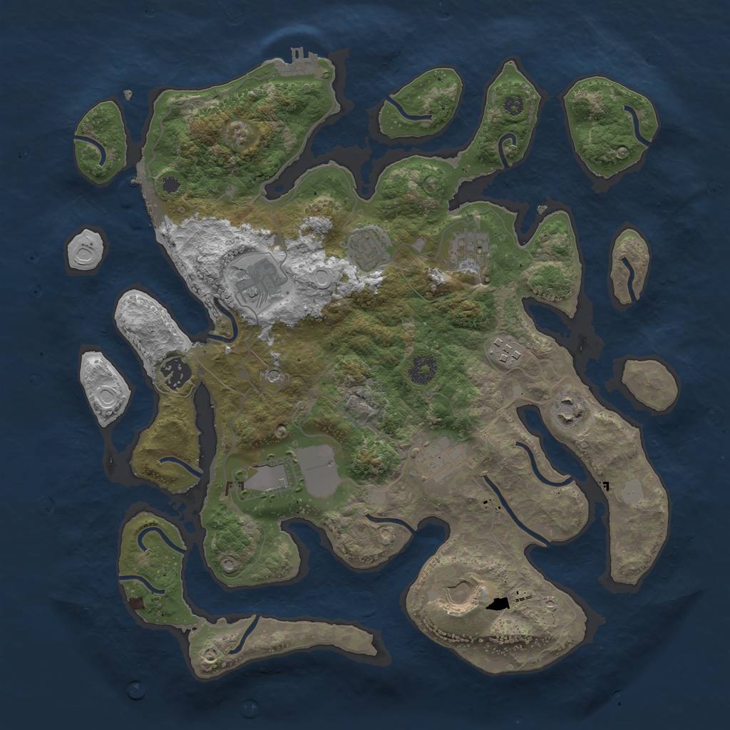 Rust Map: Procedural Map, Size: 3700, Seed: 735482516, 17 Monuments