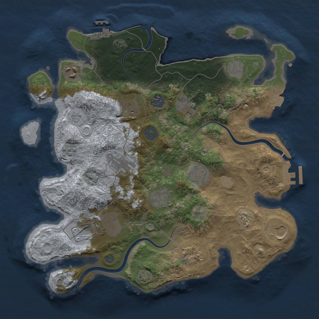 Rust Map: Procedural Map, Size: 3500, Seed: 2093866124, 17 Monuments