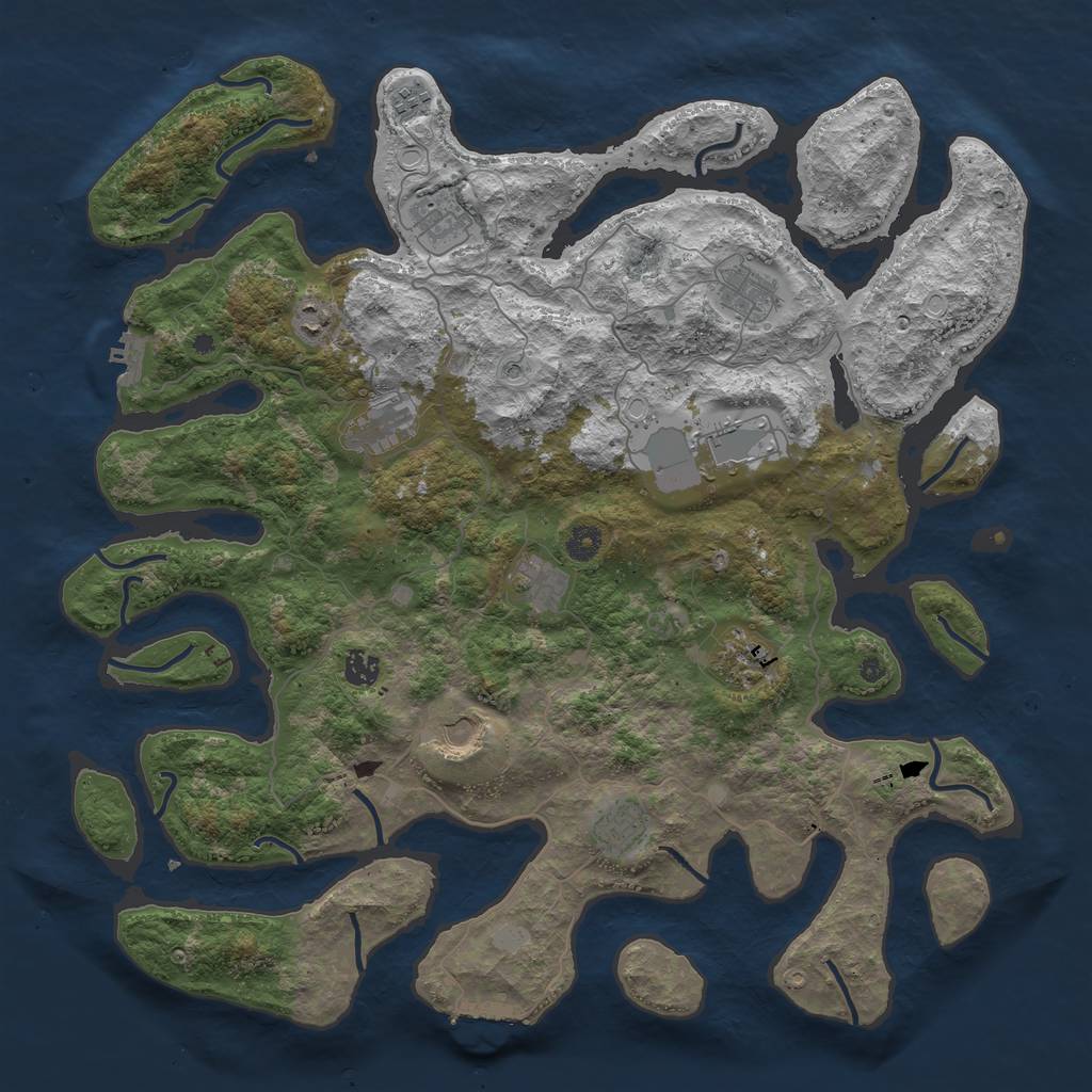 Rust Map: Procedural Map, Size: 4500, Seed: 1136115423, 19 Monuments