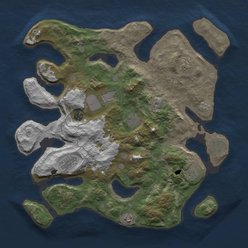 Rust Map: Barren, Size: 4000, Seed: 1282037694, 12 Monuments