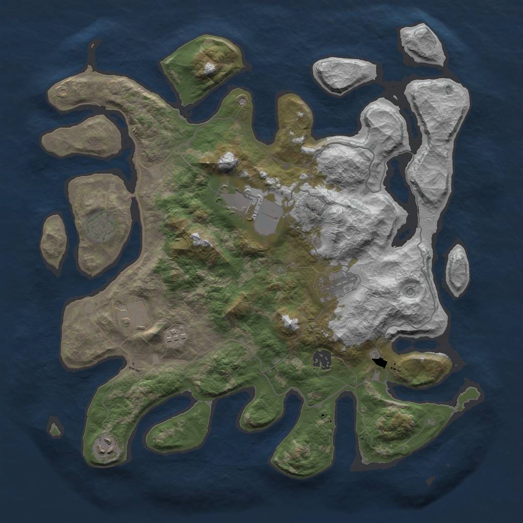 Rust Map: Barren, Size: 4000, Seed: 46741, 10 Monuments