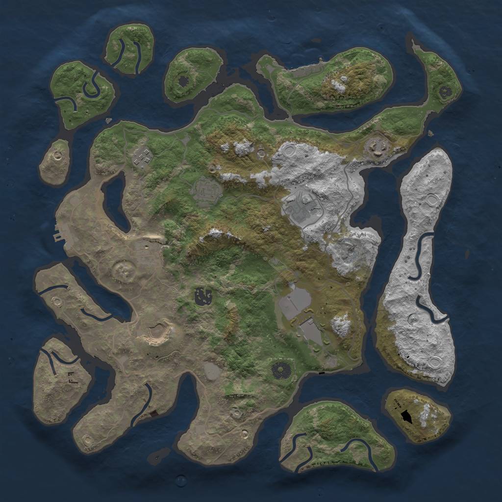 Rust Map: Procedural Map, Size: 4000, Seed: 690025, 16 Monuments