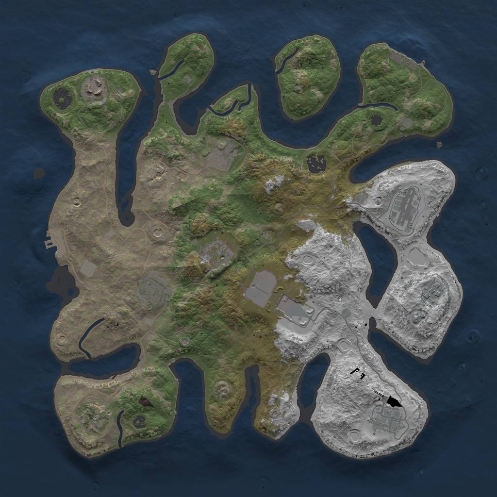 Rust Map: Procedural Map, Size: 3750, Seed: 852112225, 18 Monuments